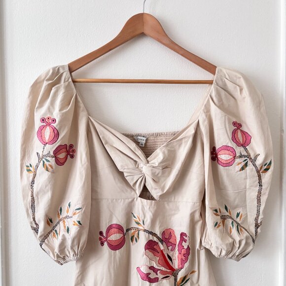 Ranna Gill Claire Bow Tie Floral Embroidered Mini Dress - Picture 3 of 8